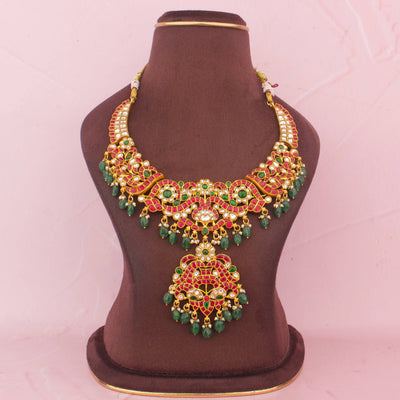 Ethnic Jadau Kundan Necklace With Emerald Beads