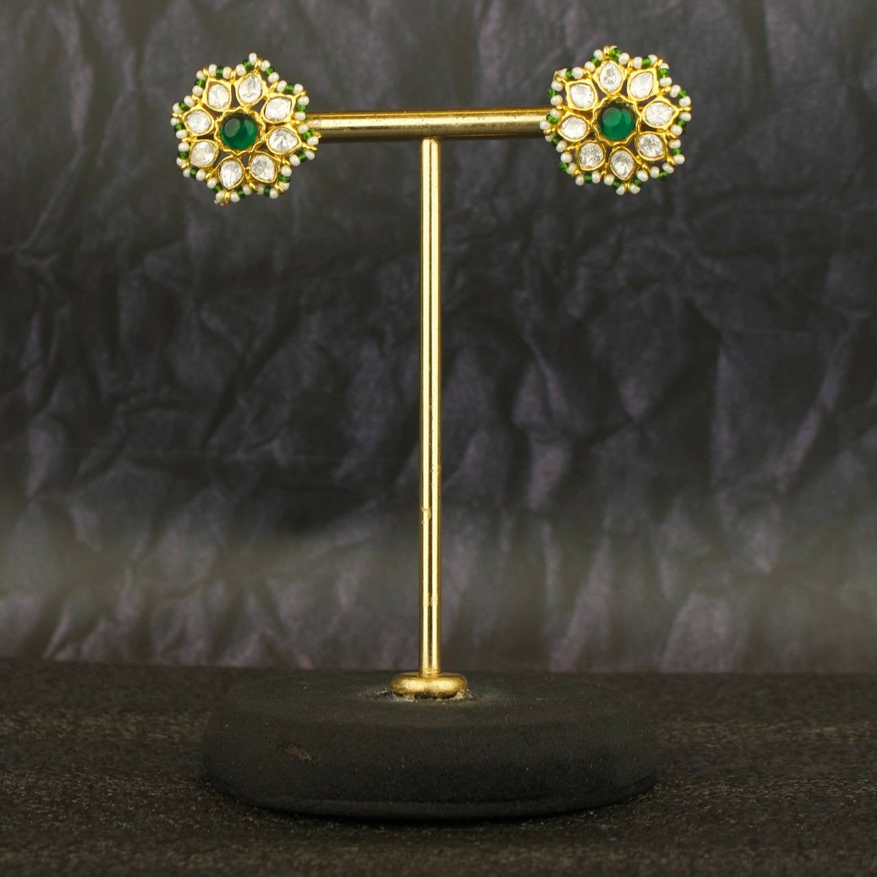 Floral Studded Polki Stud Earrings