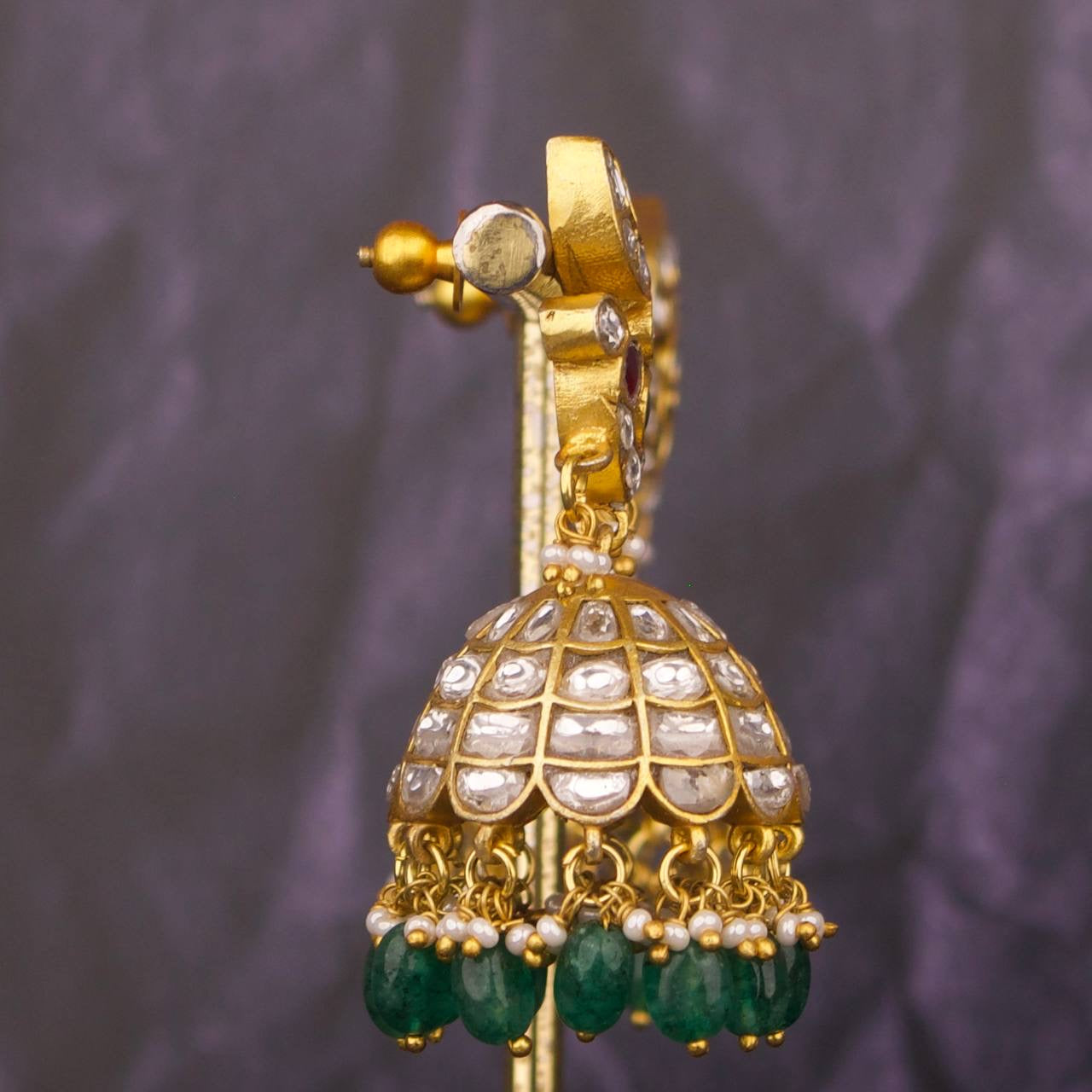 Beauteous Peacock Design Studded Jadau Kundan Jhumki
