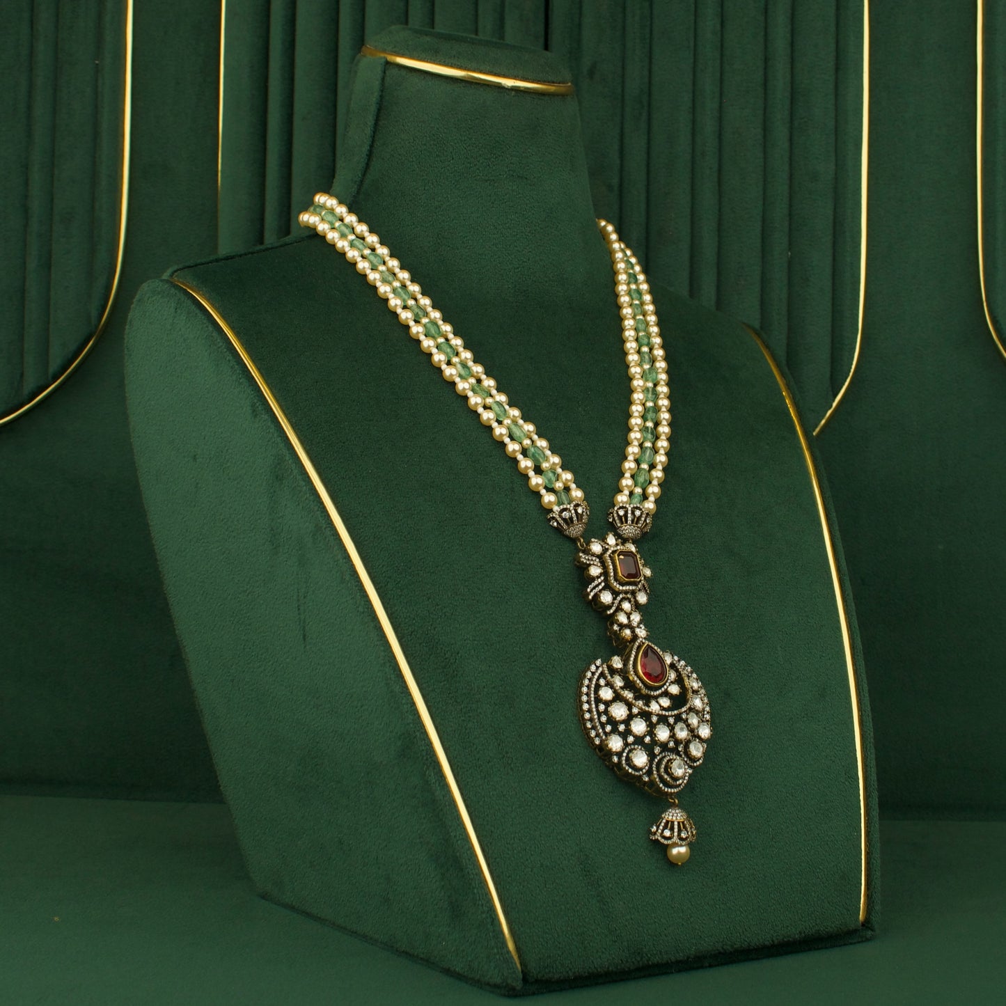 Chandbali Design Polki Victorian Beads Necklace Set