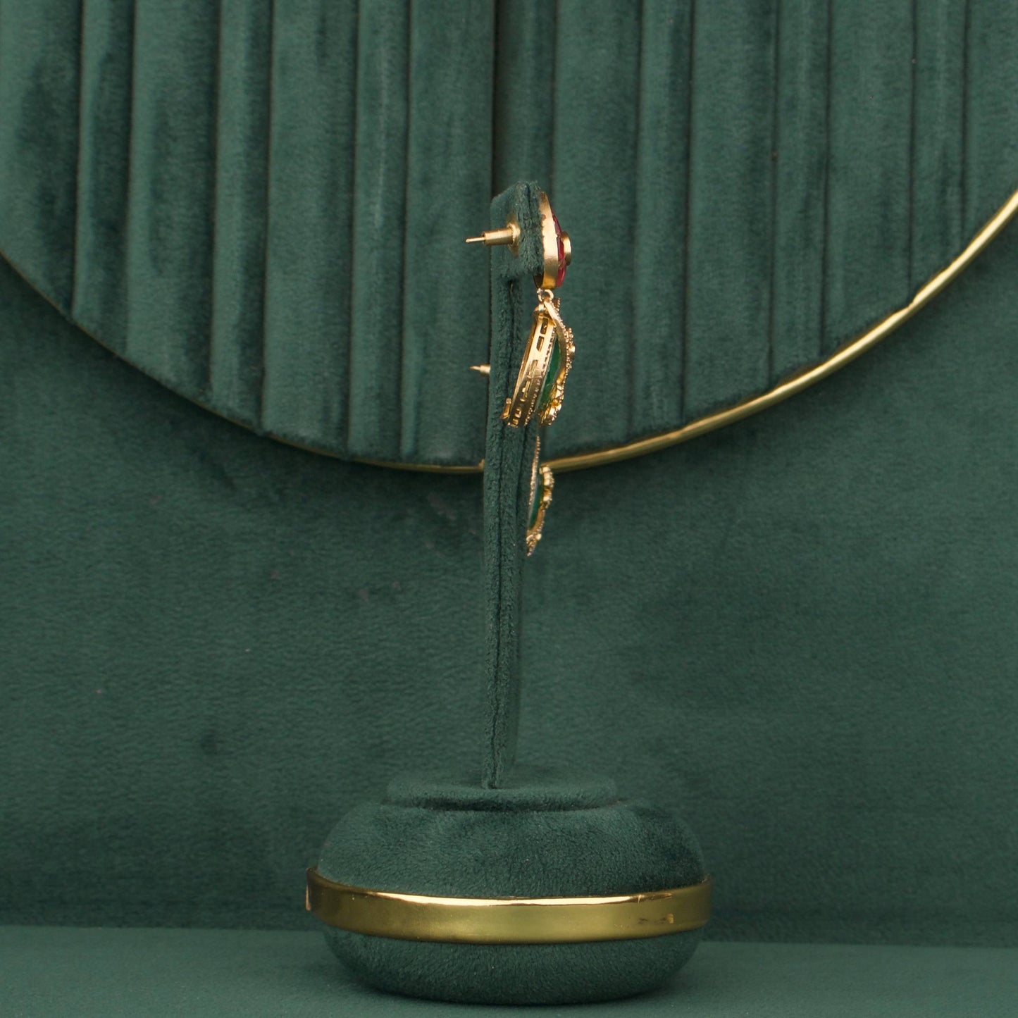 Classic Victorian Studs With Green Stone Drop Design