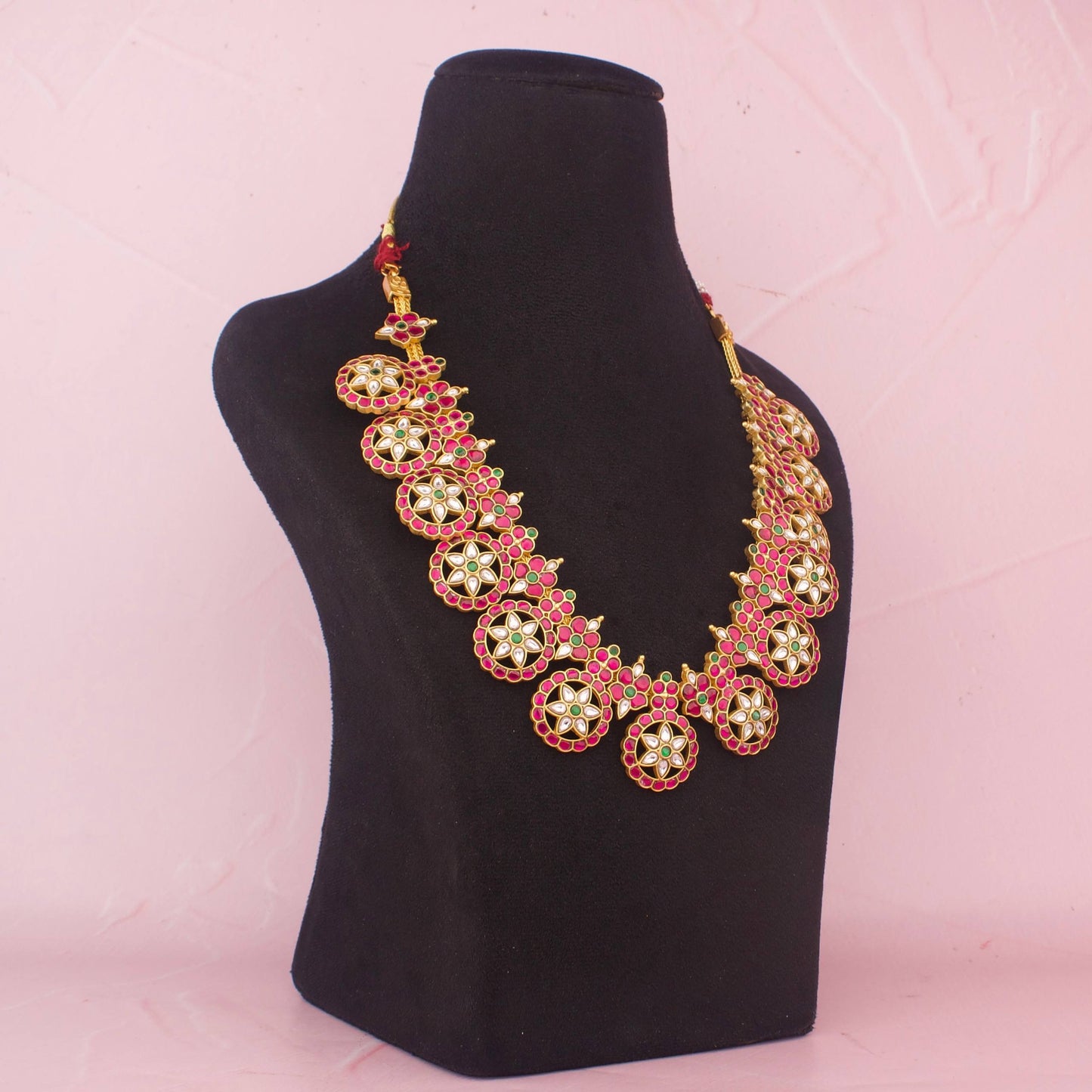 Traditional Jadau Kundan Bottu Mala Necklace With Ruby Stones