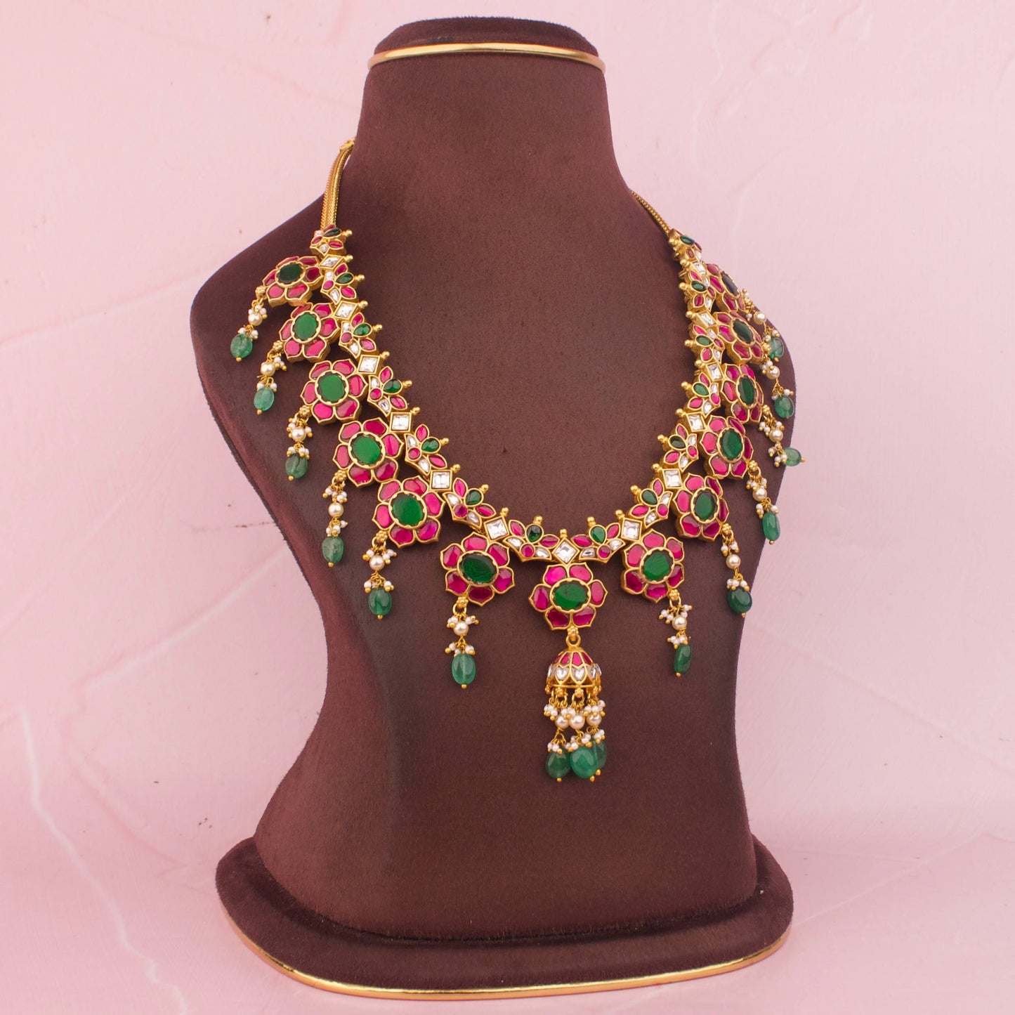 Gold Finish Floral Jadau Kundan Bottumala Necklace
