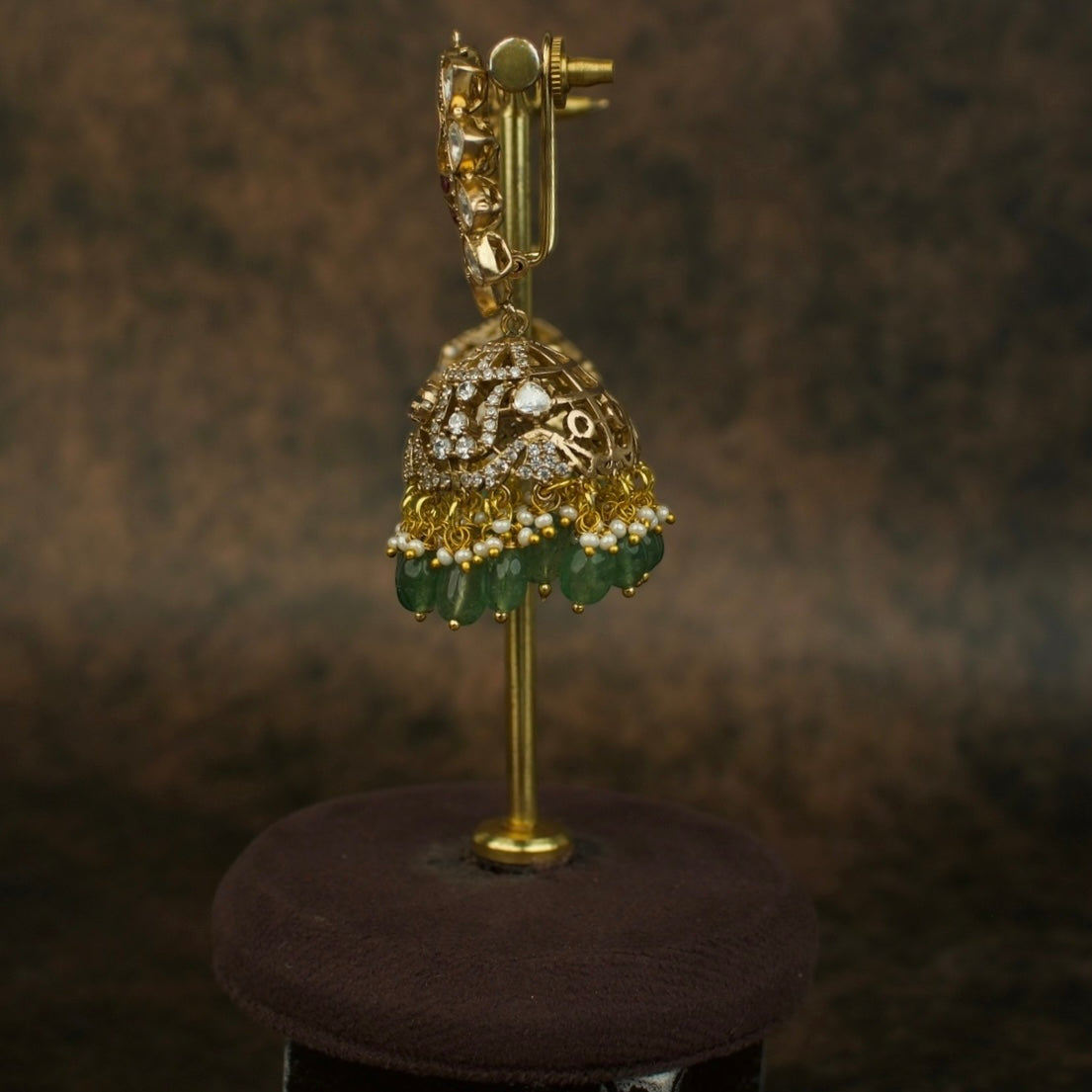 Royal Victorian Polki Paisley Jhumkas with Emerald Drops