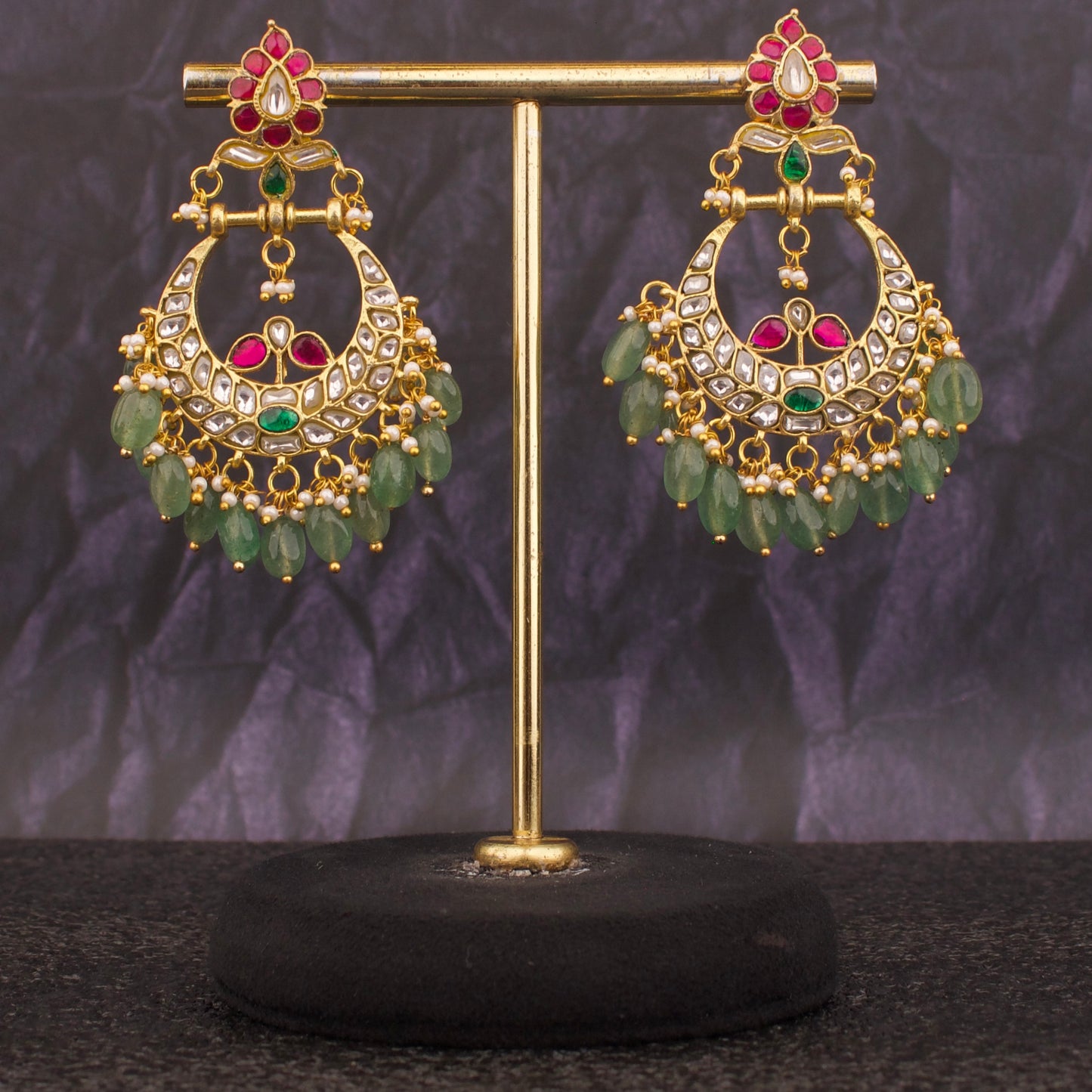 Spectacular Design Jadau Kundan Chand Bali Earrings Online