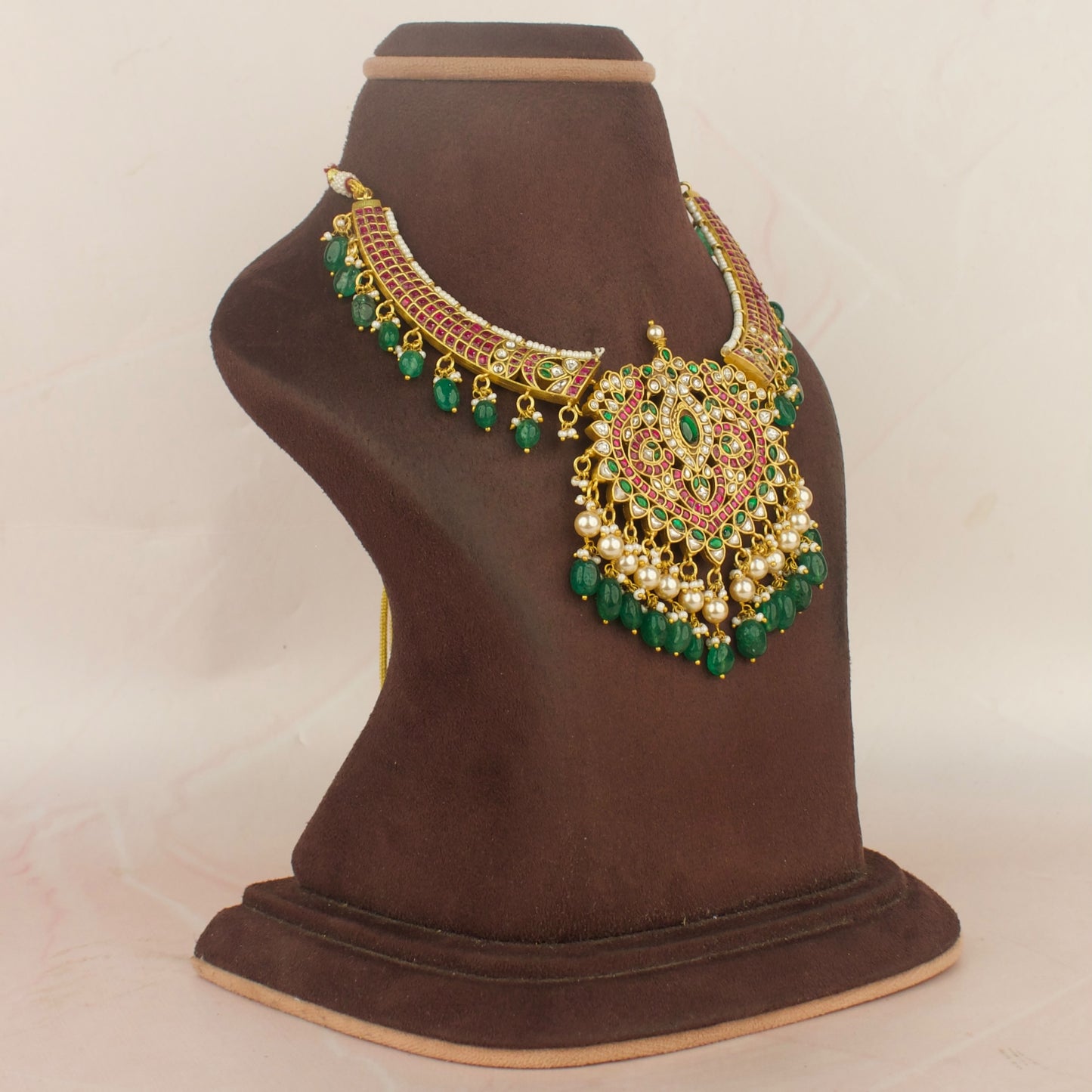 Bridal ChandBali Design Jadau Kundan Kanti with Green Beads