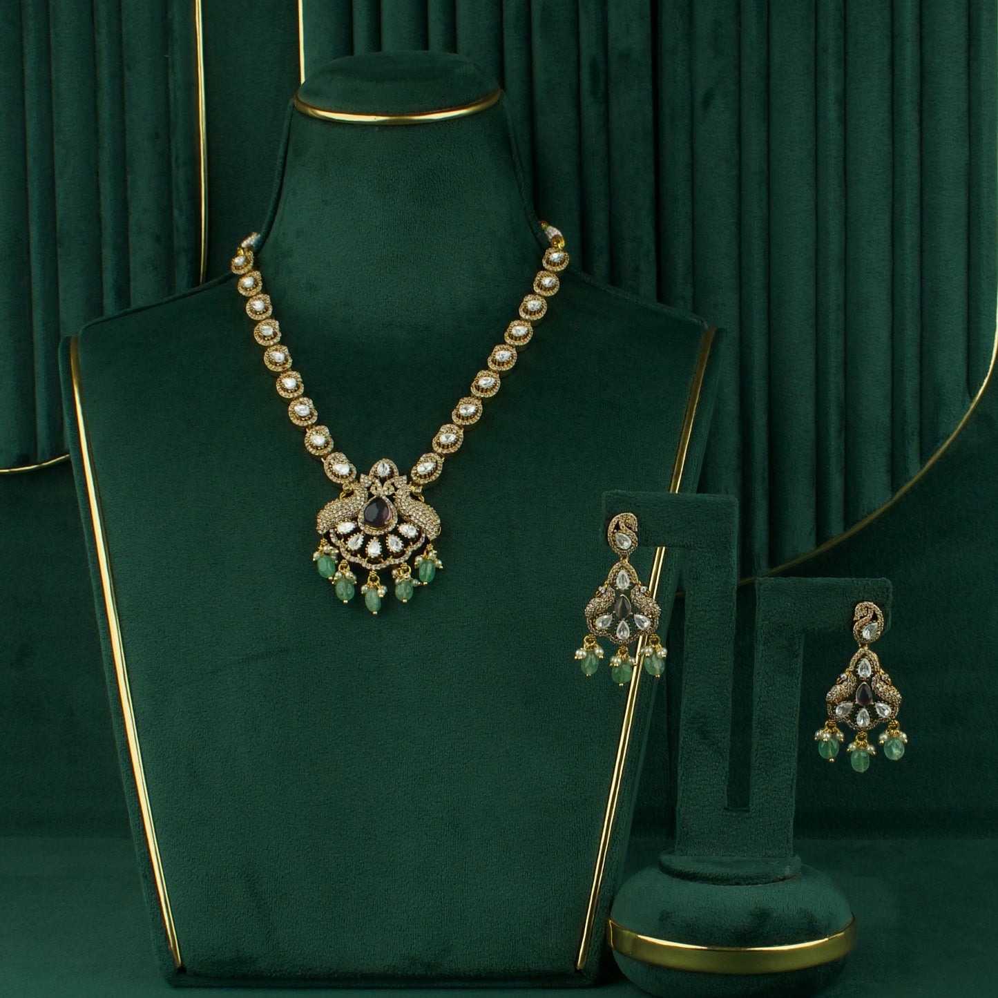 Peacock Victorian Zircon Necklace Set with earrings