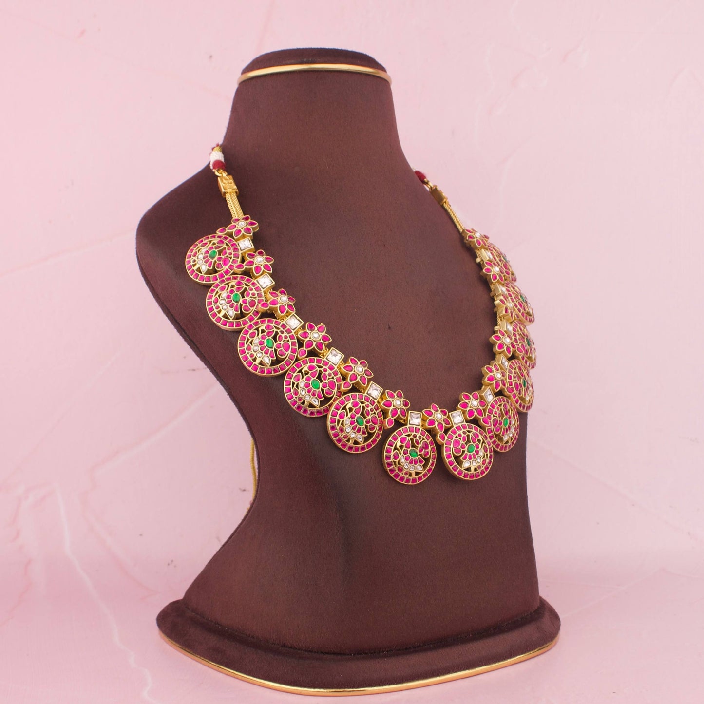 Classic Jadau Kundan Bottumala Necklace With Floral Design
