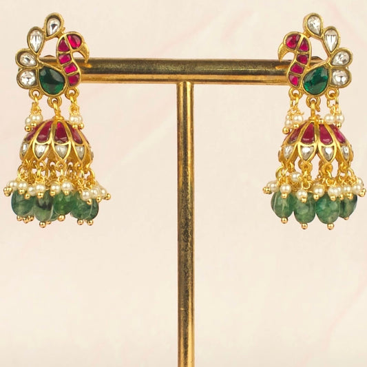 Peacock Studded Jadau Kundan Butta Earrings