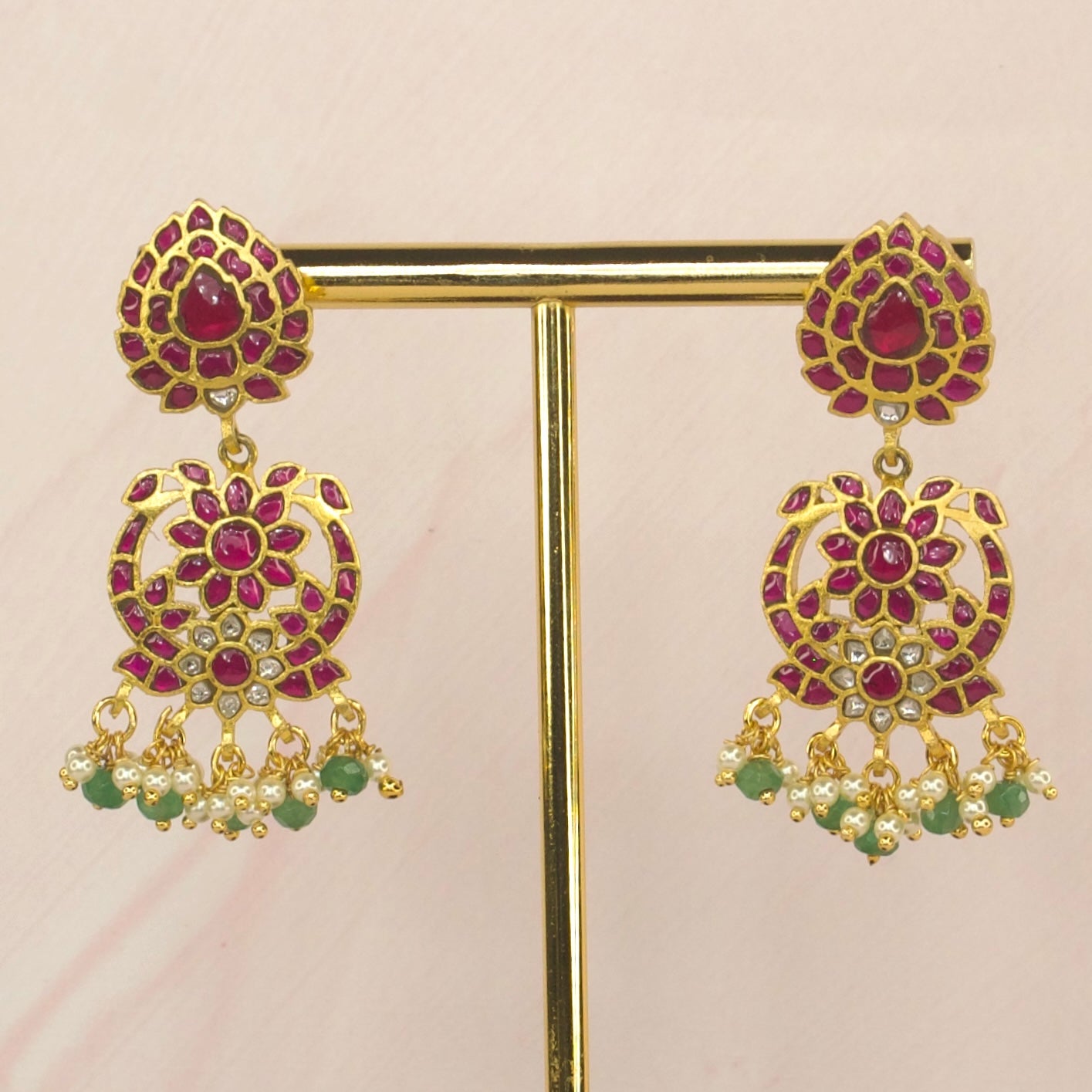 Ruby Radiance Jadau Kundan Chandbali Earrings - DULHAN JEWELS