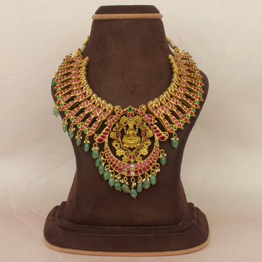 Regal Jadau Kundan Necklace with Goddess Lakshmi Motif
