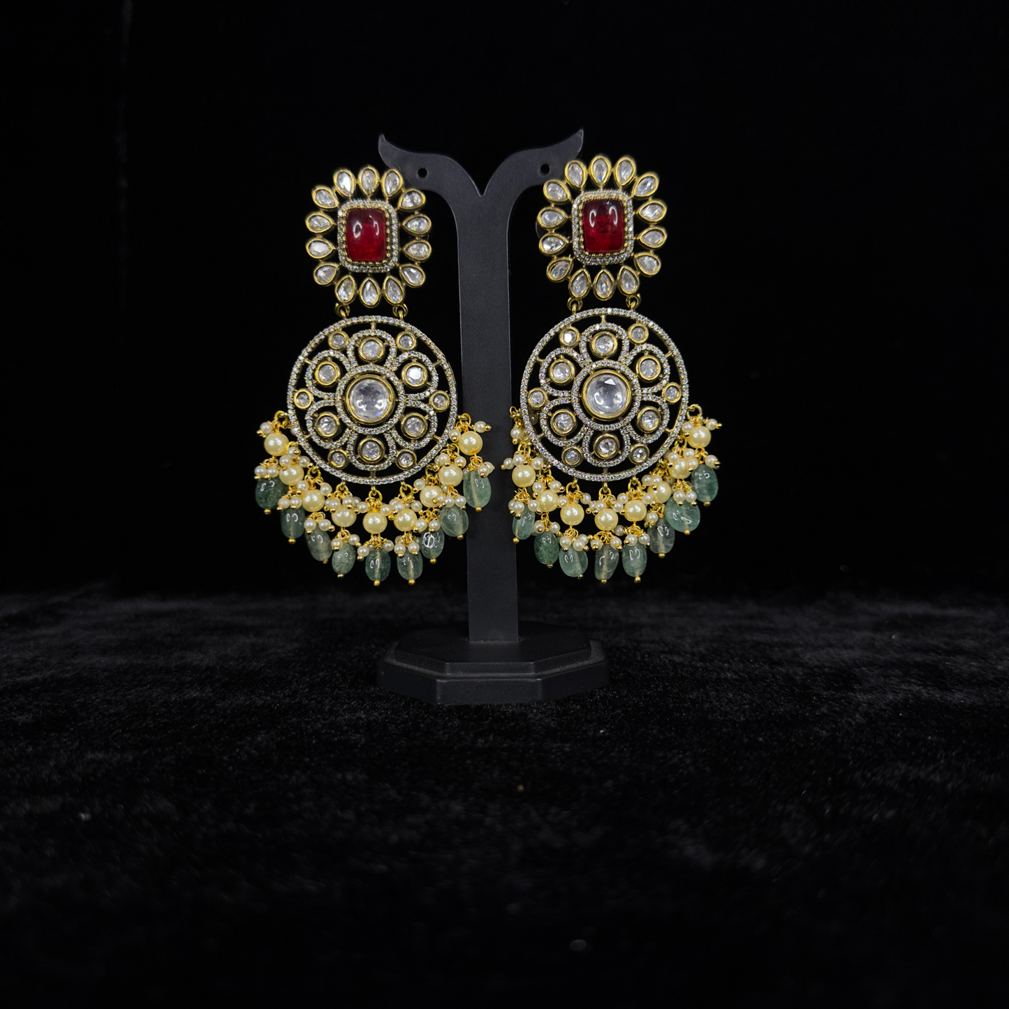 Moissanite studded Bridal Victorian Beads Mala Set with Pearls