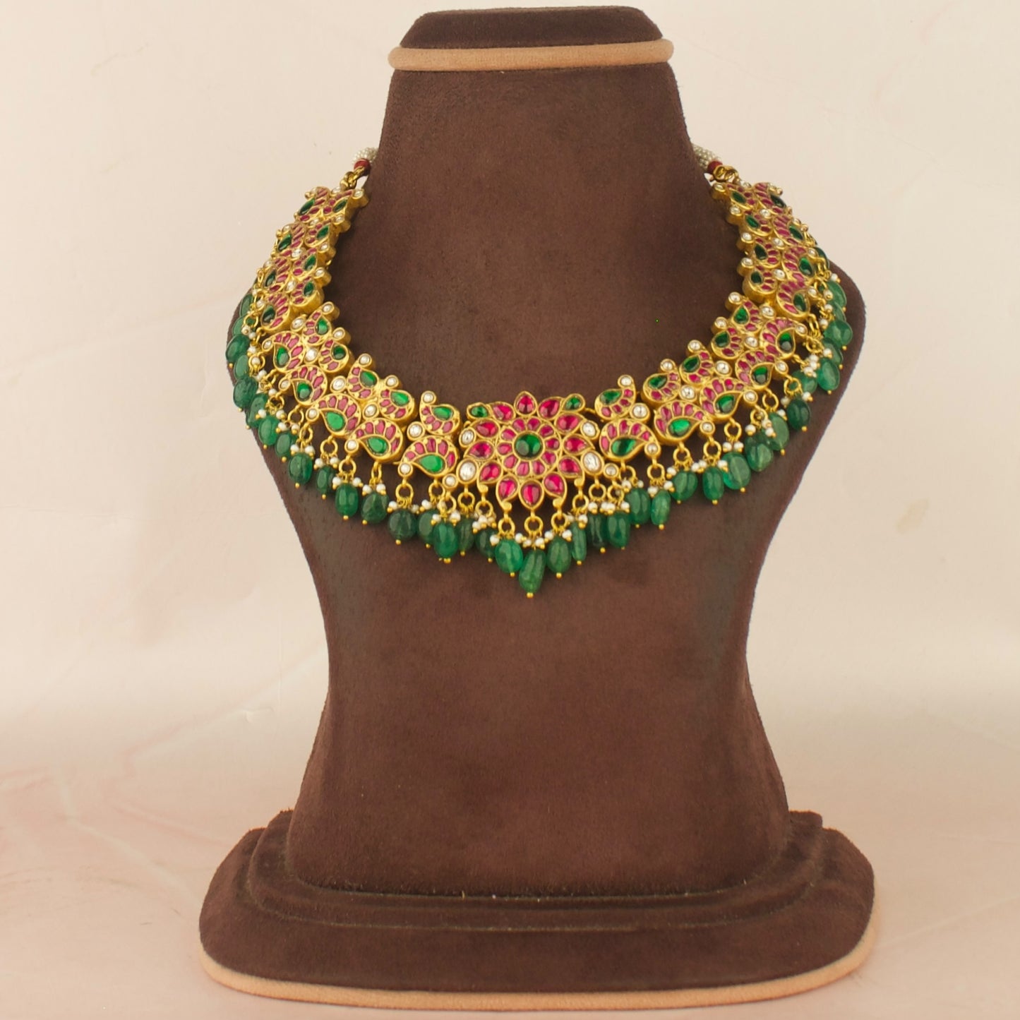 Impressive Floral Mango Design Jadau Kundan Short Necklace