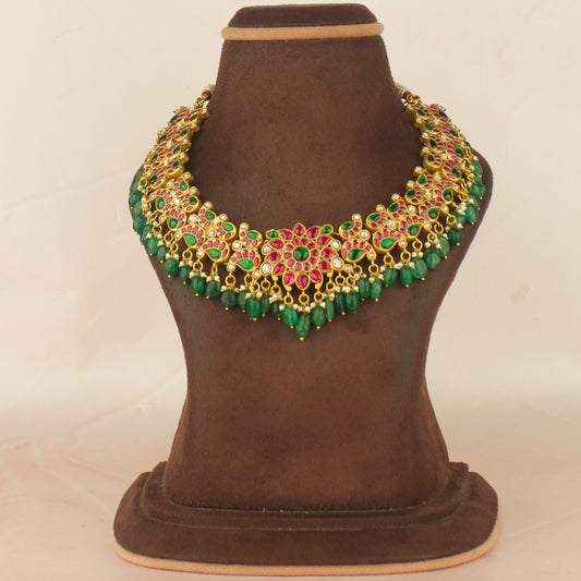 Impressive Floral Mango Design Jadau Kundan Short Necklace