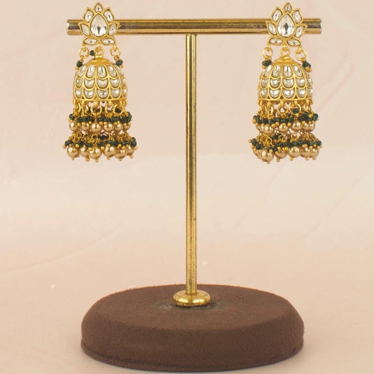 Gold Style Lotus Design Studded Jadau Kundan Jhumki