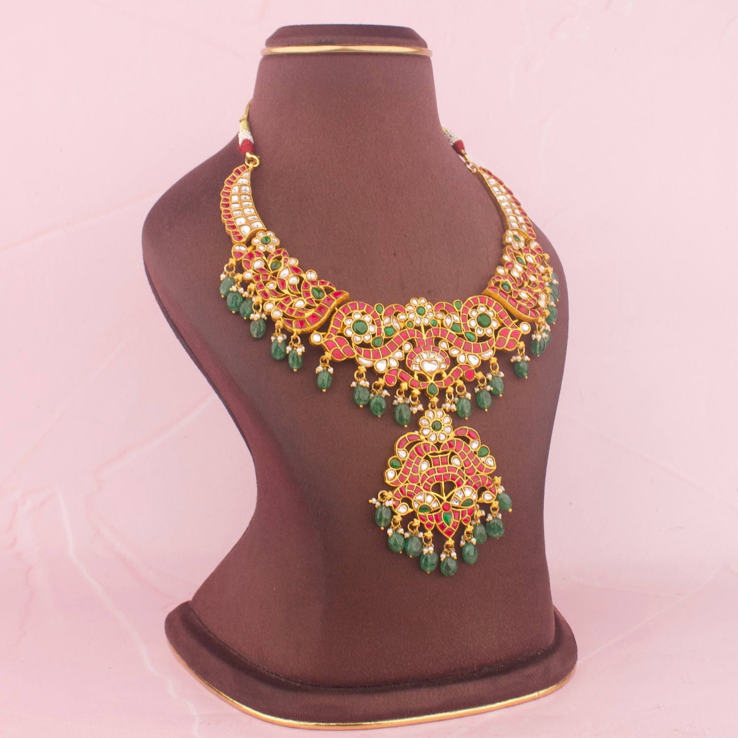 Ethnic Jadau Kundan Necklace With Emerald Beads