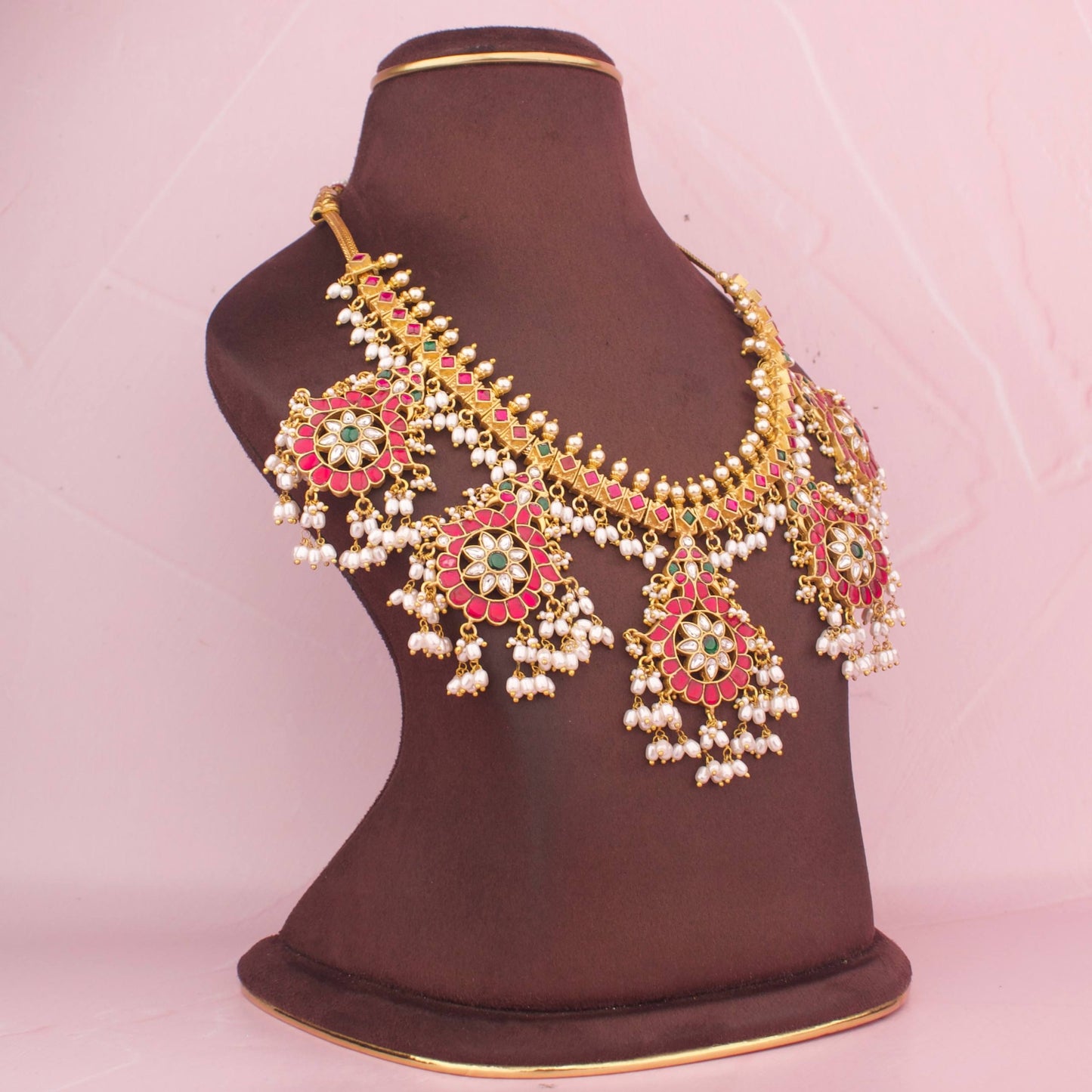 Traditional Jadau Kundan Guttapusalu Necklace with Freshwater Rice Pearls