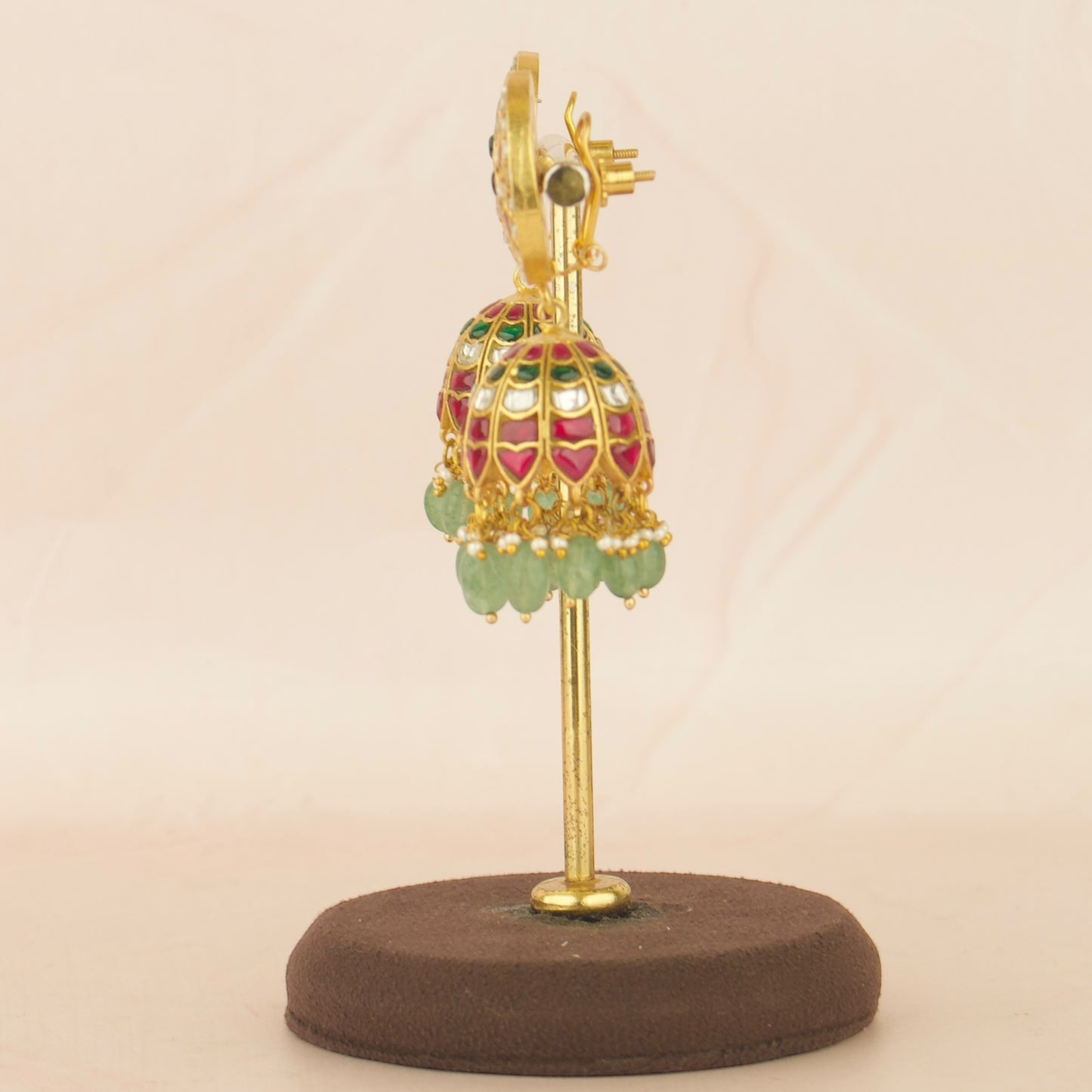 Regal Grandeur Ruby & Emerald Jadau Kundan Jhumka earrings