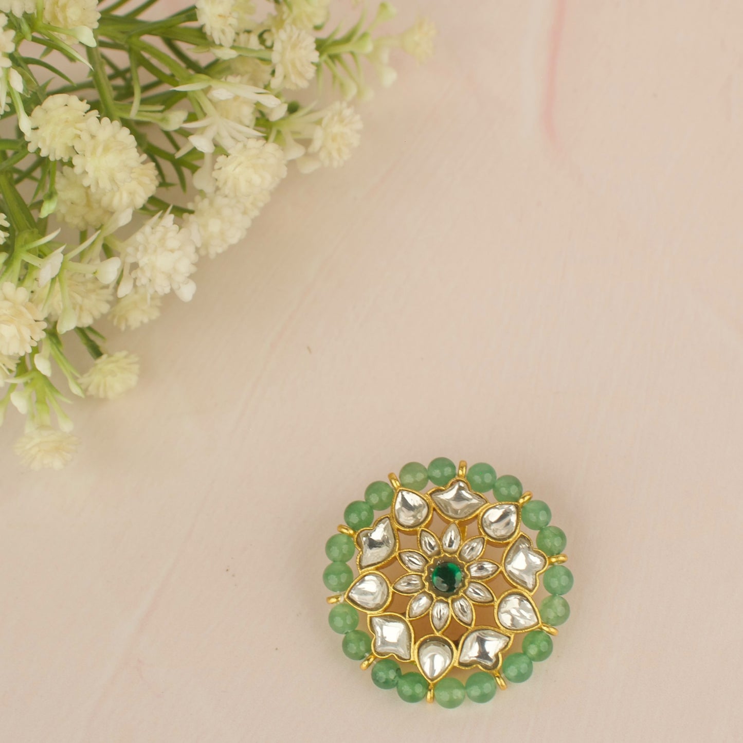 Floral Design White Jadau Kundan Locket
