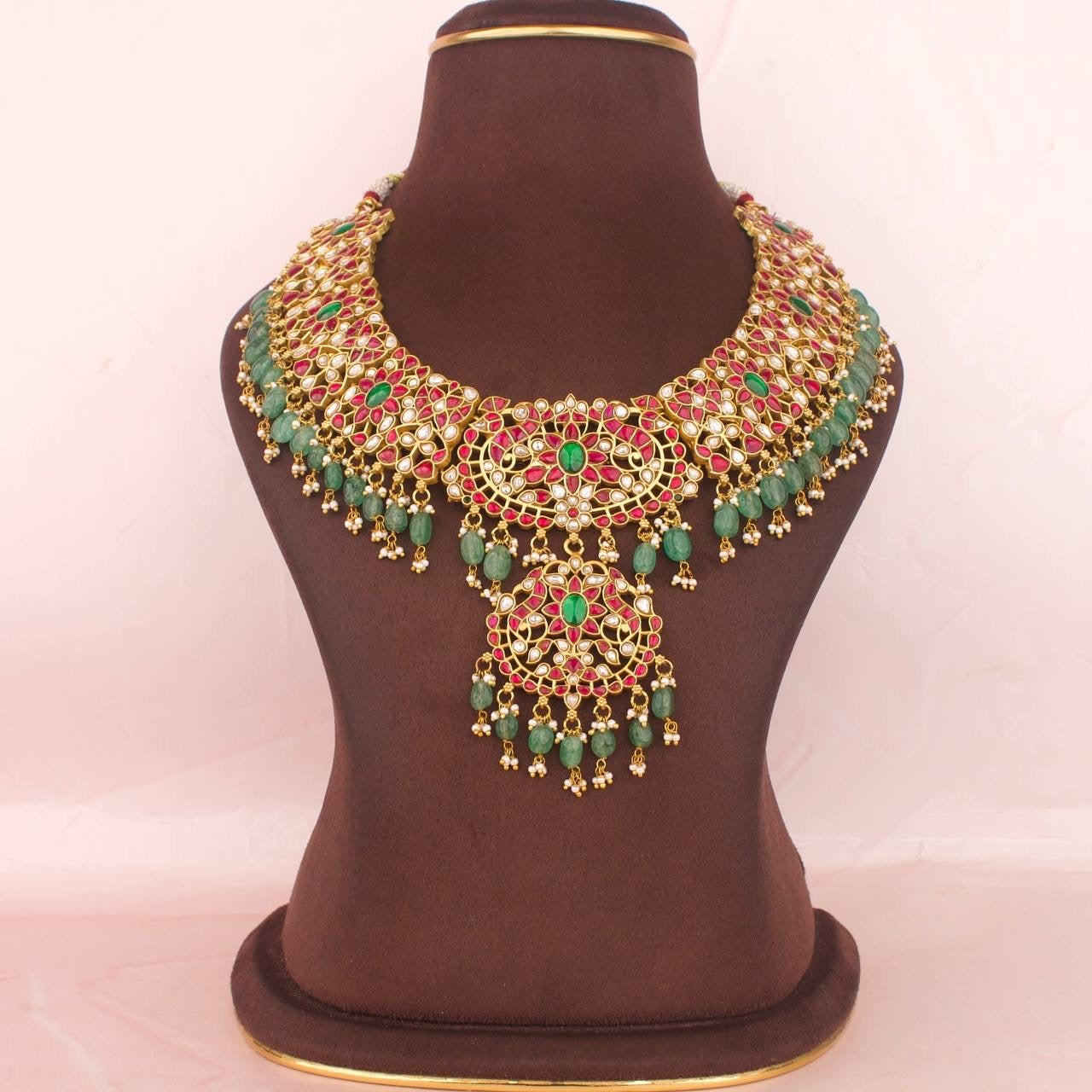 Traditional Bridal Jadau Kundan Necklace With Guttapusalu Hanging