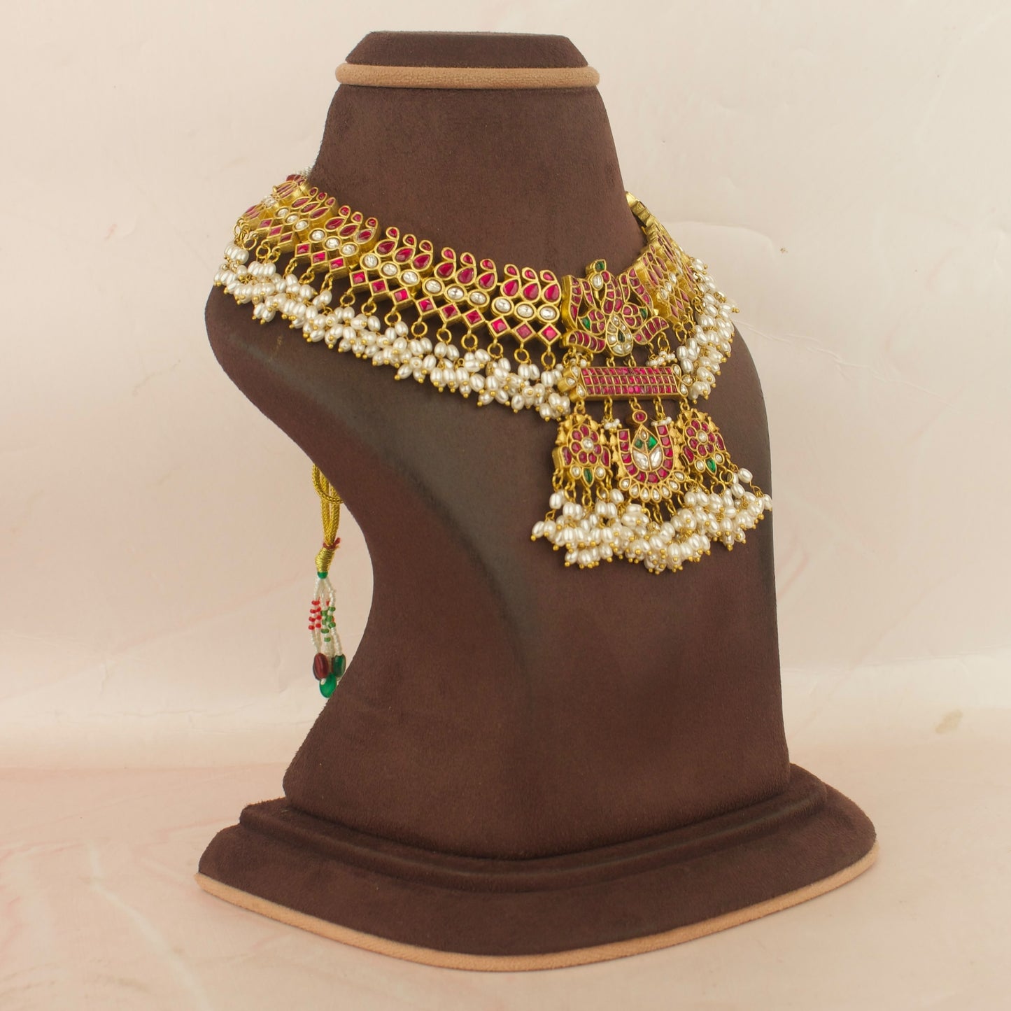 Regal Jadau Kundan Short Necklace With Guttapusalu Hangings