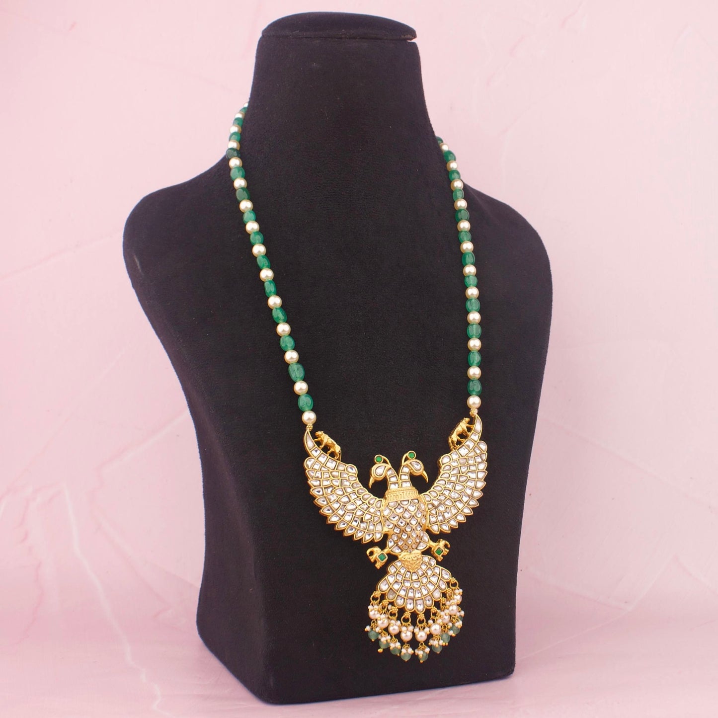 Reversible Jadau Kundan Beads Mala With Pearl Danglings