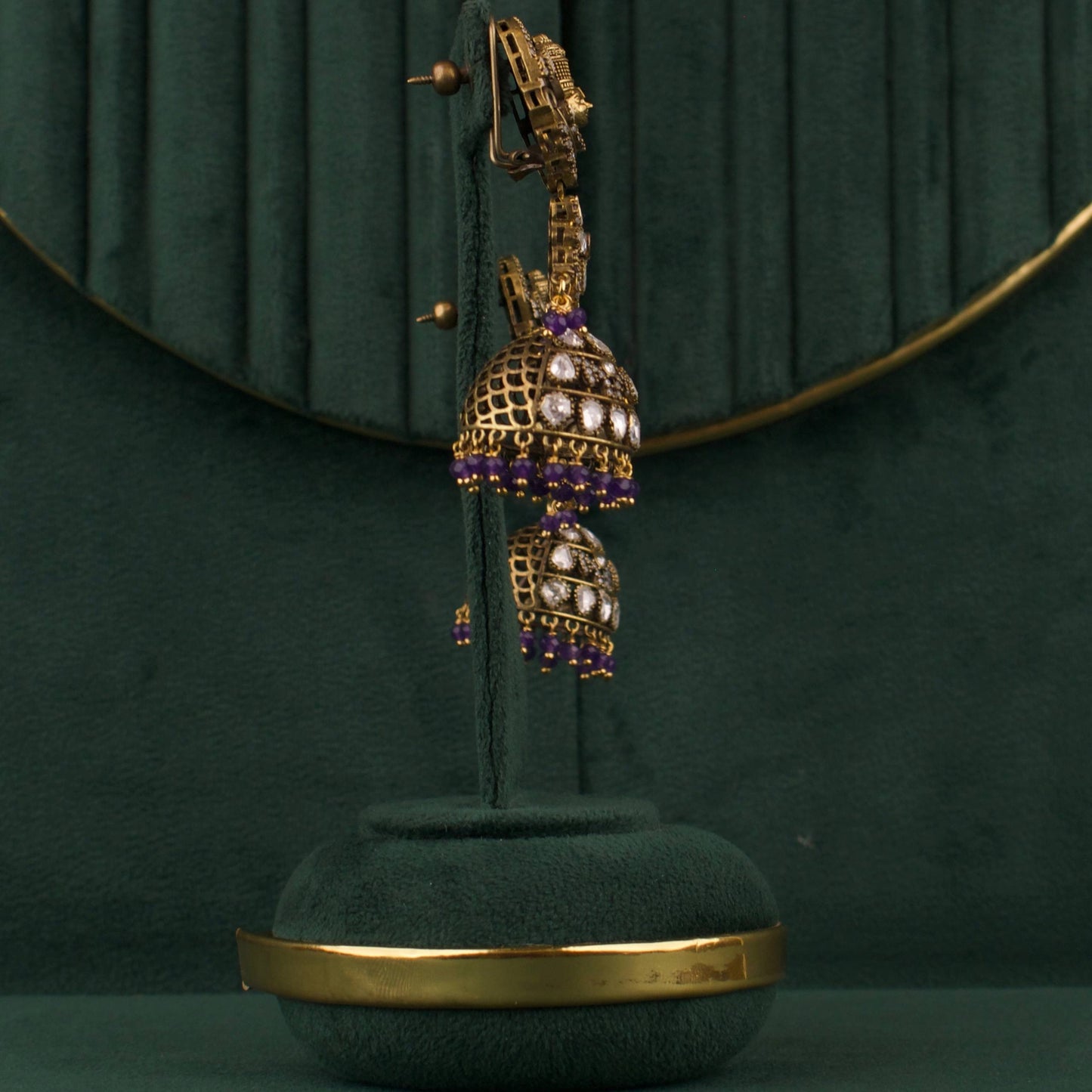 Divine Lord Balaji Victorian Finish Polki Jhumki Earrings