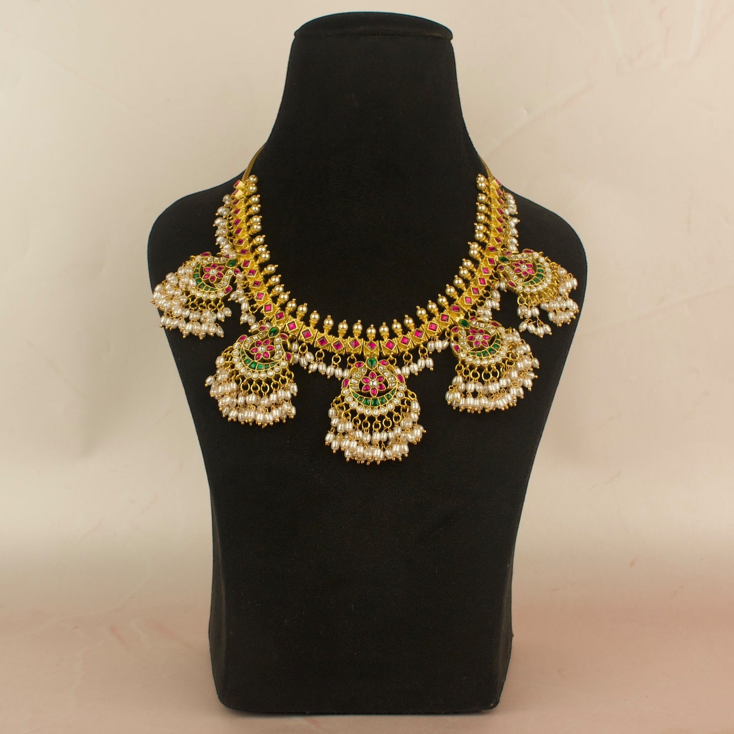 Peacock Design Jadau Kundan Guttapusalu Necklace