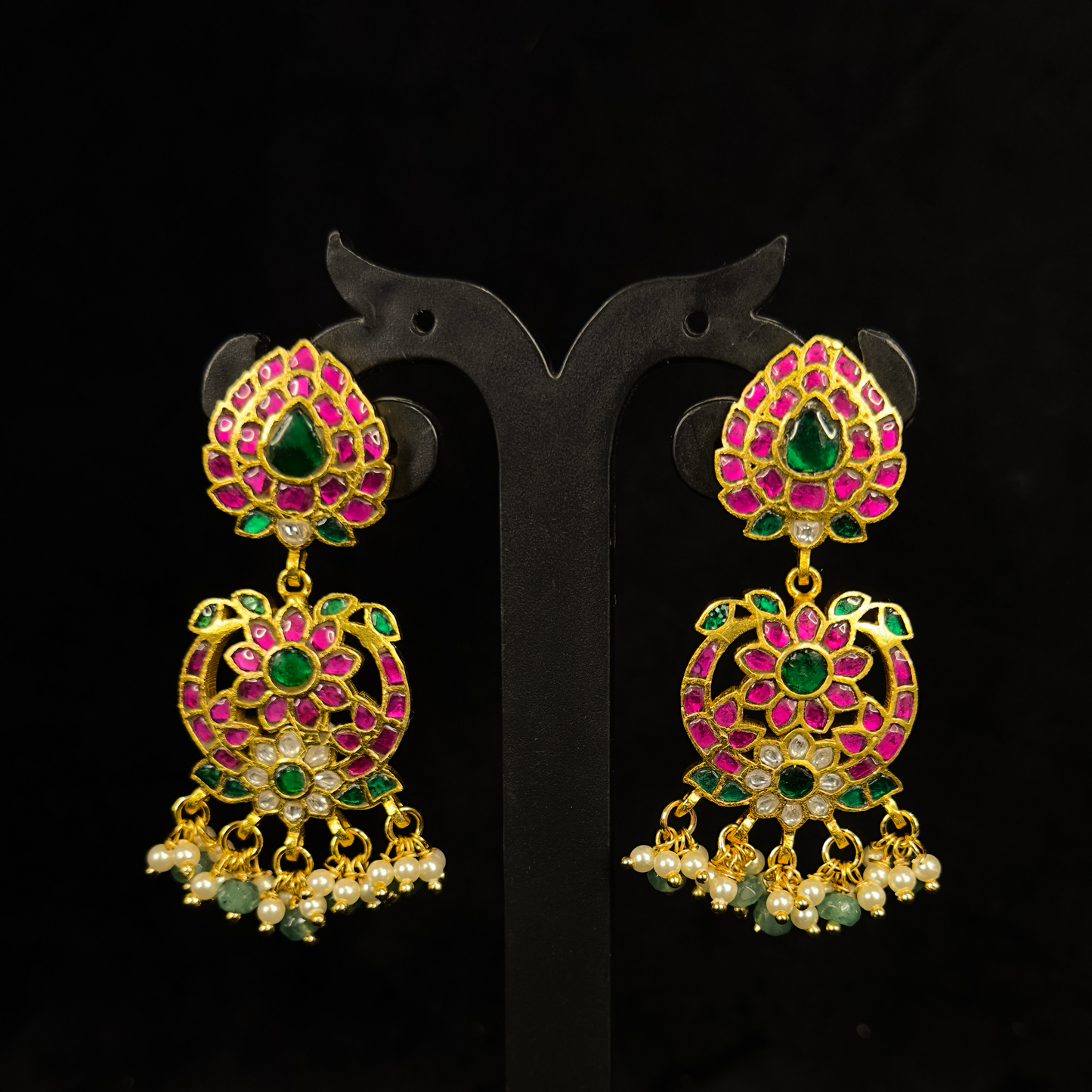 Enchanting Floral Jadau Kundan Earrings - DULHAN JEWELS