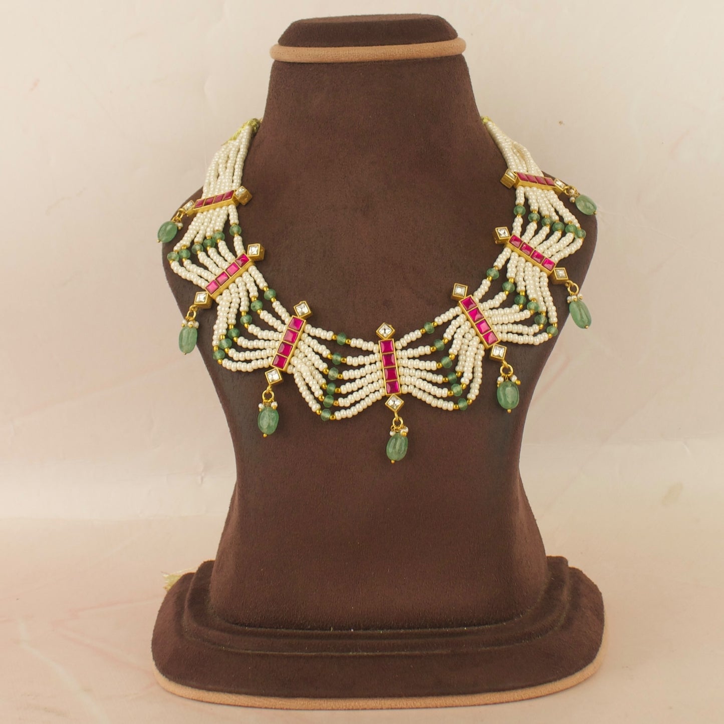 Traditional Jadau Kundan Beads Necklace with Green Beads