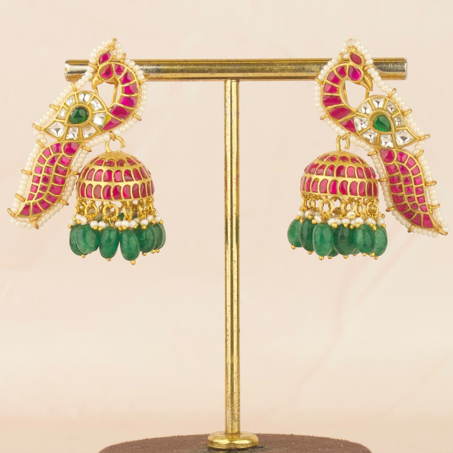 Unique Peacock Design Studded Jadau Kundan Jhumki With Beads