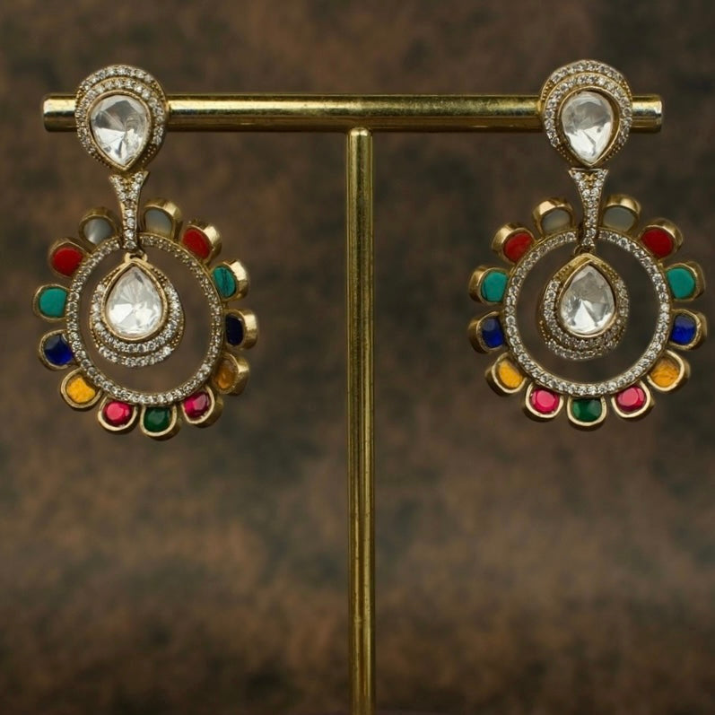 Exquisite Fusion Victorian Polki Chandbali Earrings with Kundan Stones