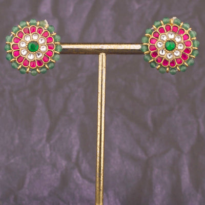 Elegant Floral Jadau Kundan Stud Earrings