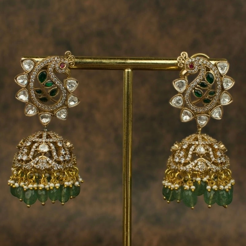 Royal Victorian Polki Paisley Jhumkas with Emerald Drops