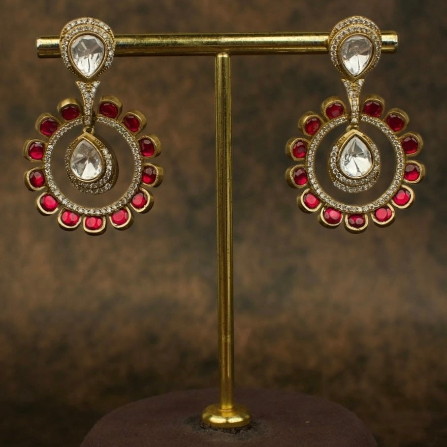 Exquisite Fusion Victorian Polki Chandbali Earrings with Kundan Stones