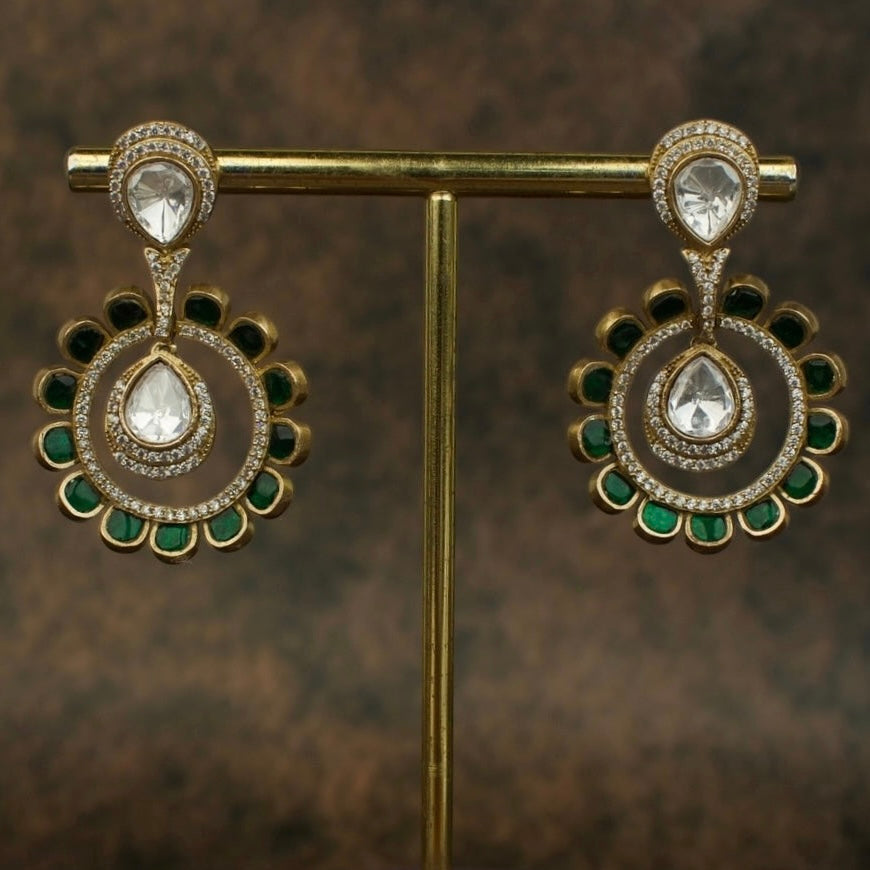 Exquisite Fusion Victorian Polki Chandbali Earrings with Kundan Stones