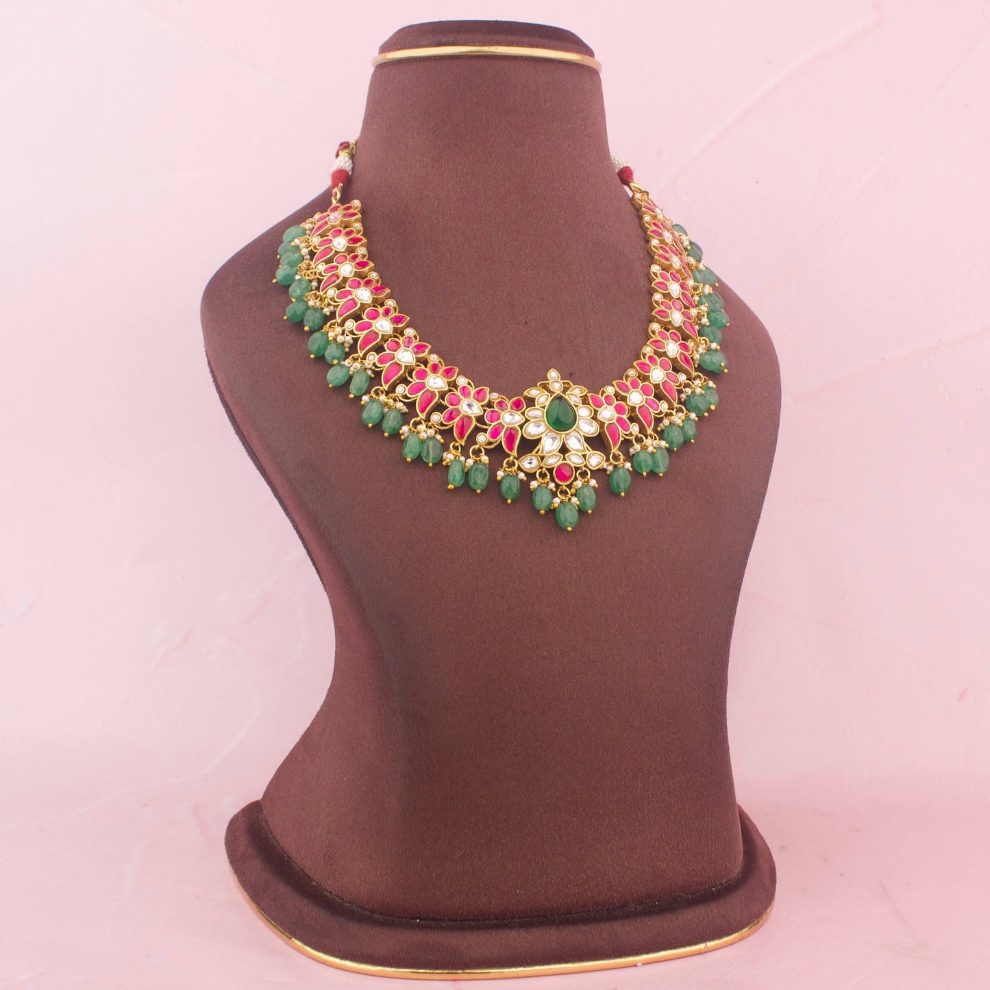 Ethnic Jadau Kundan Necklace With Green Beads