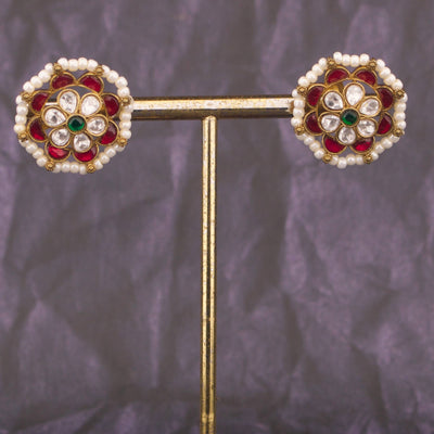 Jadau Kundan Stud Earrings With Floral Design