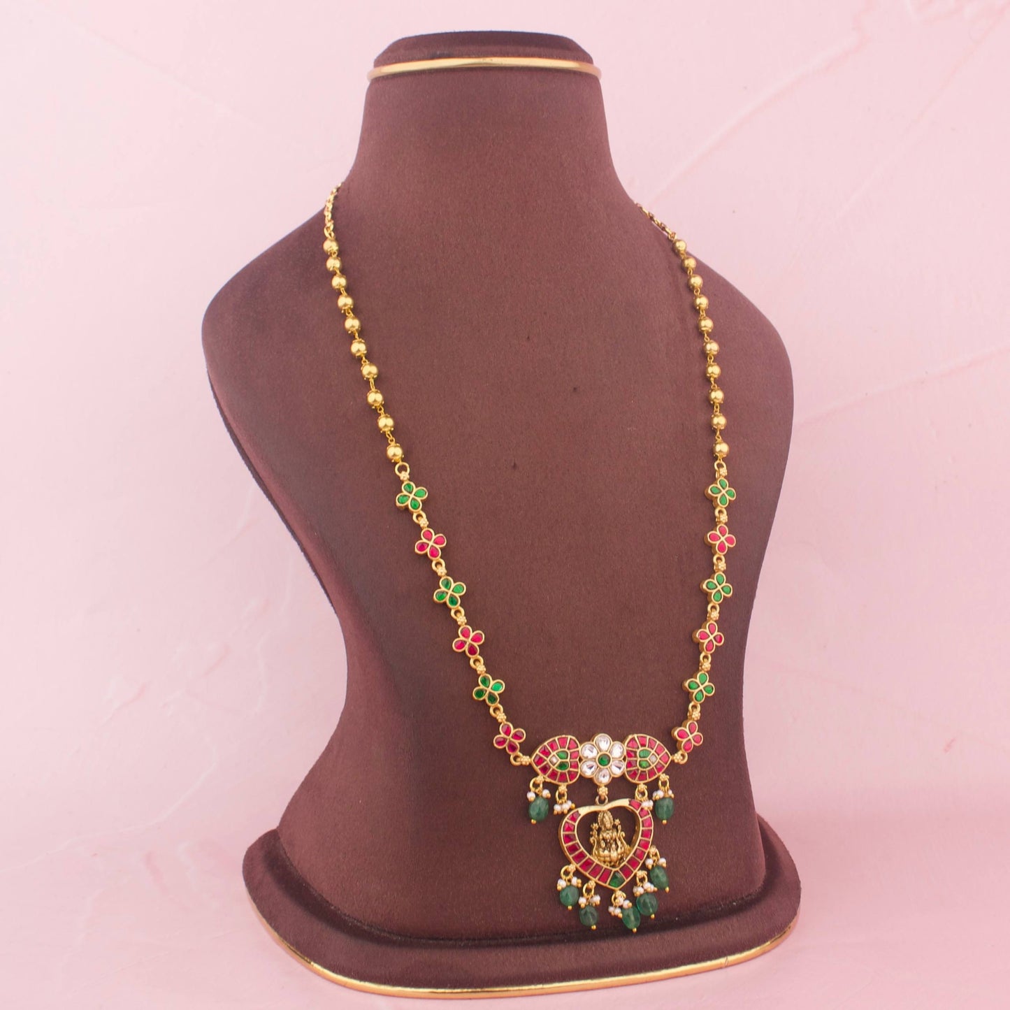 Floral Long Necklace With Strawberry Hangings