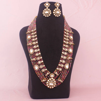 Bridal Moissanite Polki Rainbow Beads Mala With Earrings