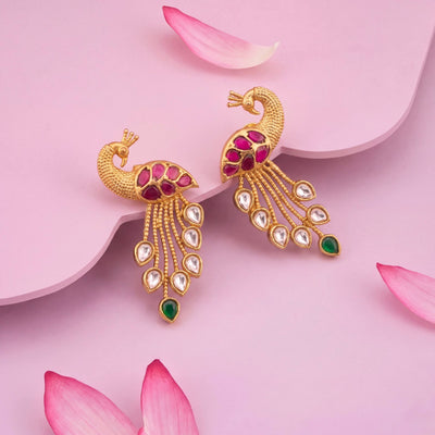 Stylish Jadau Kundan Peacock Design Stud Earrings