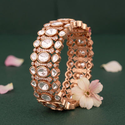 Designer Polki Single Kada With Statement Gold Detailing - Handcrafted Indian Bridal Jewelry by Dulhan Jewels