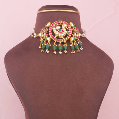 Classy Jadau Kundan Choker With Green Hangings