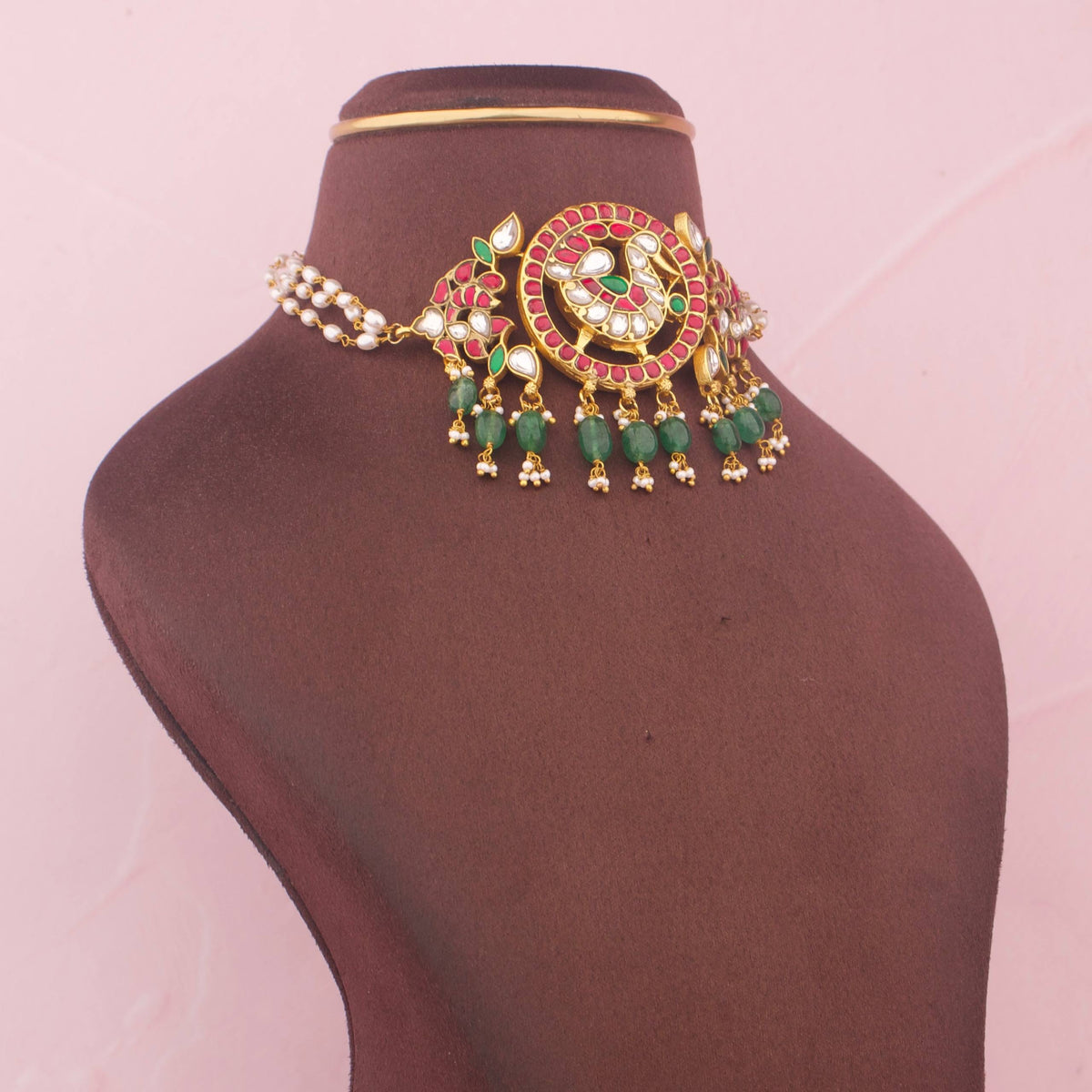 Classy Jadau Kundan Choker With Green Hangings