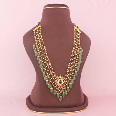 Classic Jadau Kundan Necklace With Green Beads