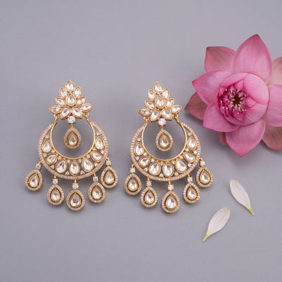 Radiant Victorian Polki Chandbali Earrings With Drops