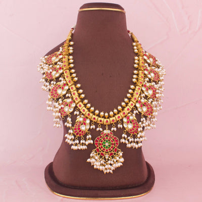 Gold Style Jadau Kundan Guttapusalu Haram - Handcrafted Indian Bridal Jewelry by Dulhan Jewels