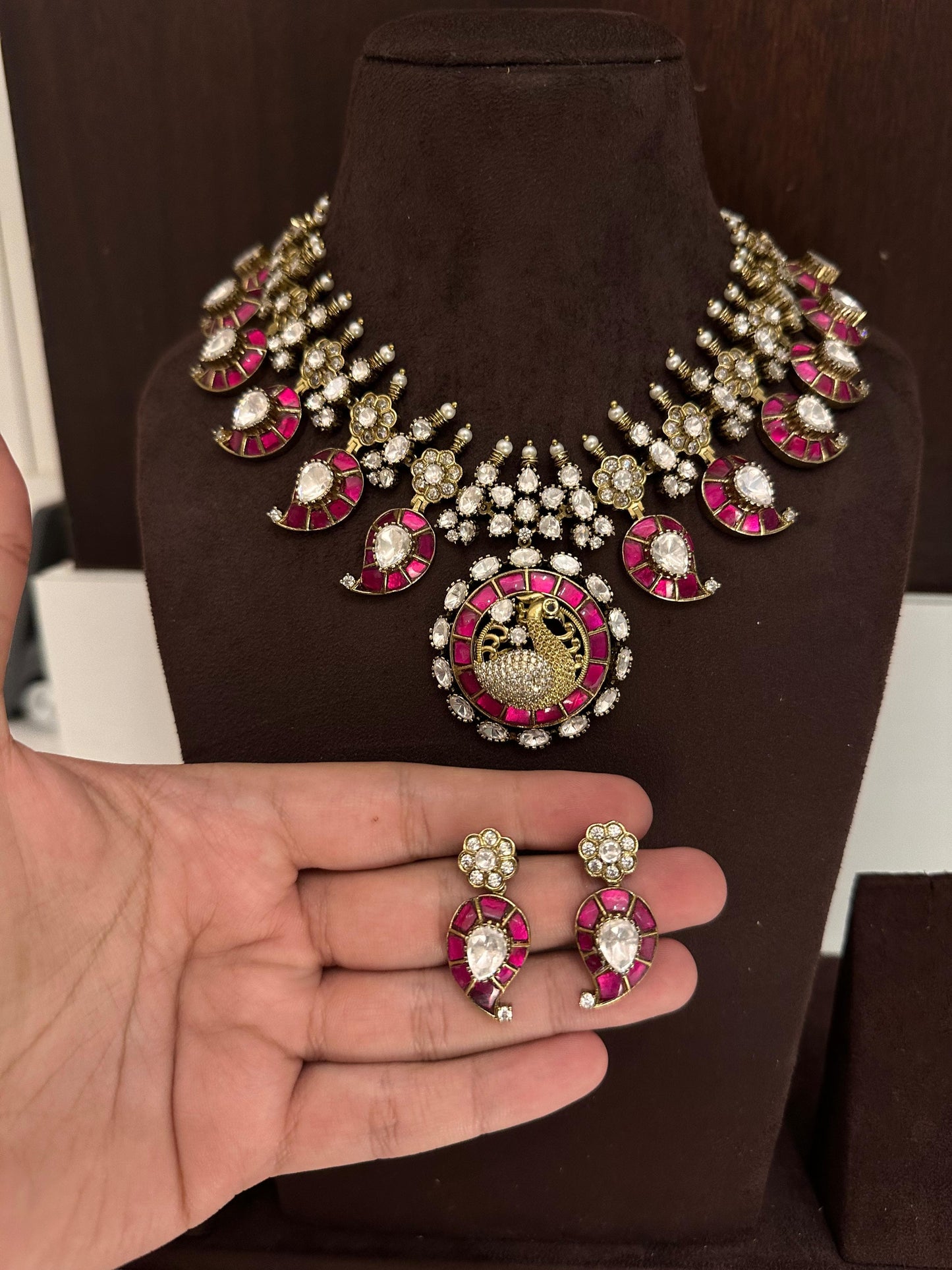 Victorian x Jadau kundan Necklace Set with Earrings