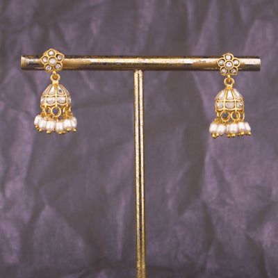 Ethnic Jadau Kundan Jhumki Earrings With Pearl Drops