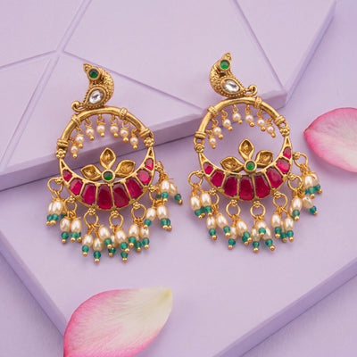 Nakshi Kundan Peacock Studded Chandbali Earrings